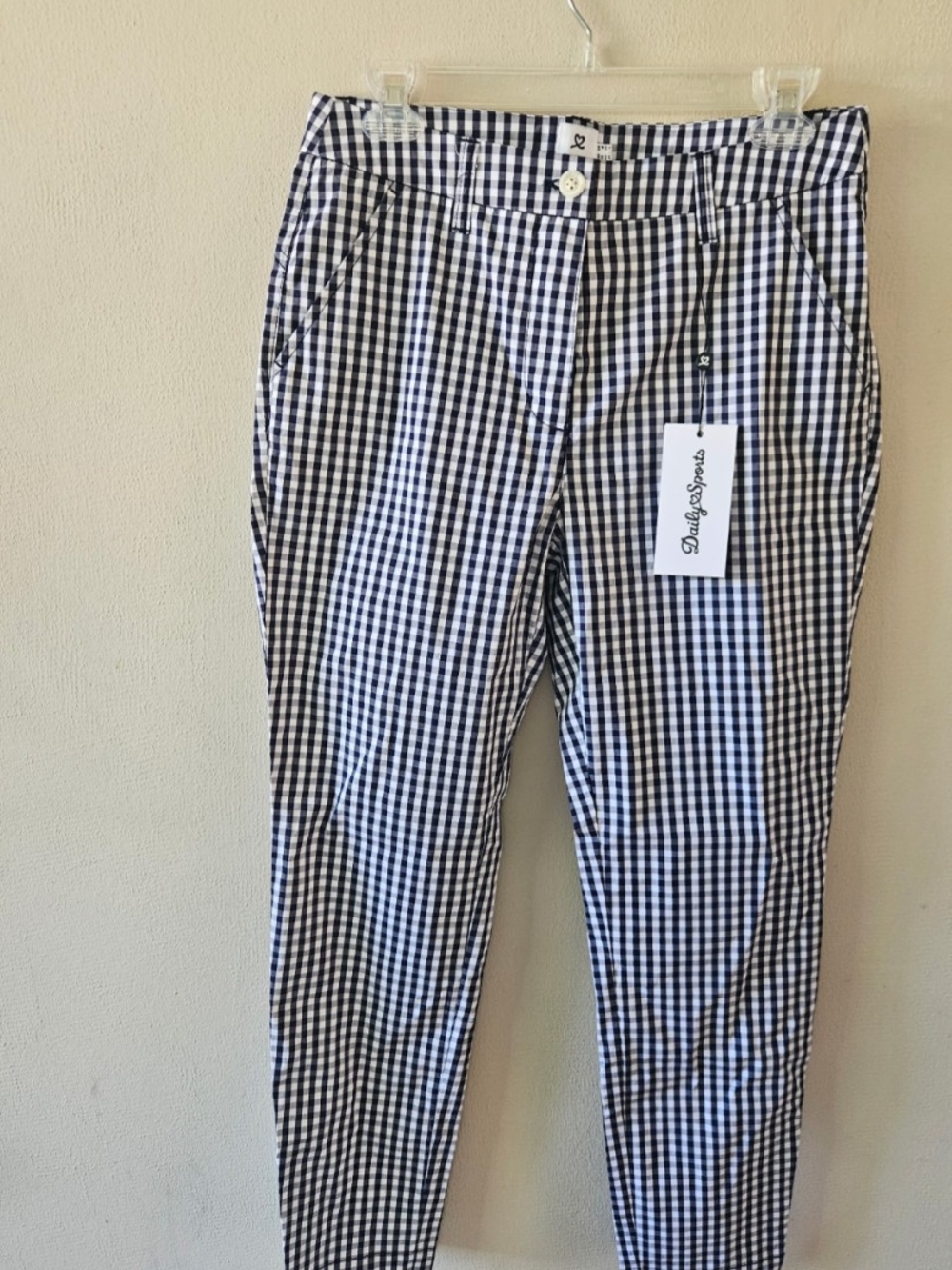 (NWT)Daily Sports navy and white check print ankle pants - Picture 2 of 8